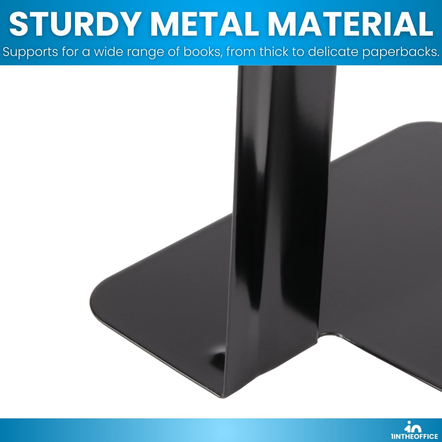 1InTheOffice Bookends for Shelves, Metal Bookends, 5 1/4" x 4 3/4" x 5", Non-Slip, Black, 4 Pack - Image 4