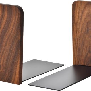 Book Ends, Black Walnut Wooden Bookends for Shelves - Heavy Duty Non-Slip Book Organizers, Upgraded Decorative Bookend Holders for Home, Kitchen, Office, Set of 2, Small