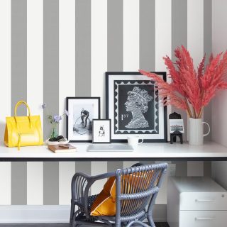 Erfoni Grey and White Wallpaper Stripe Peel and Stick Wallpaper Modern Gray Self Adhesive Contact Paper 17.7"x118" DIY Striped Removable Wall Paper for Bedroom Livingroom Countertop Decor