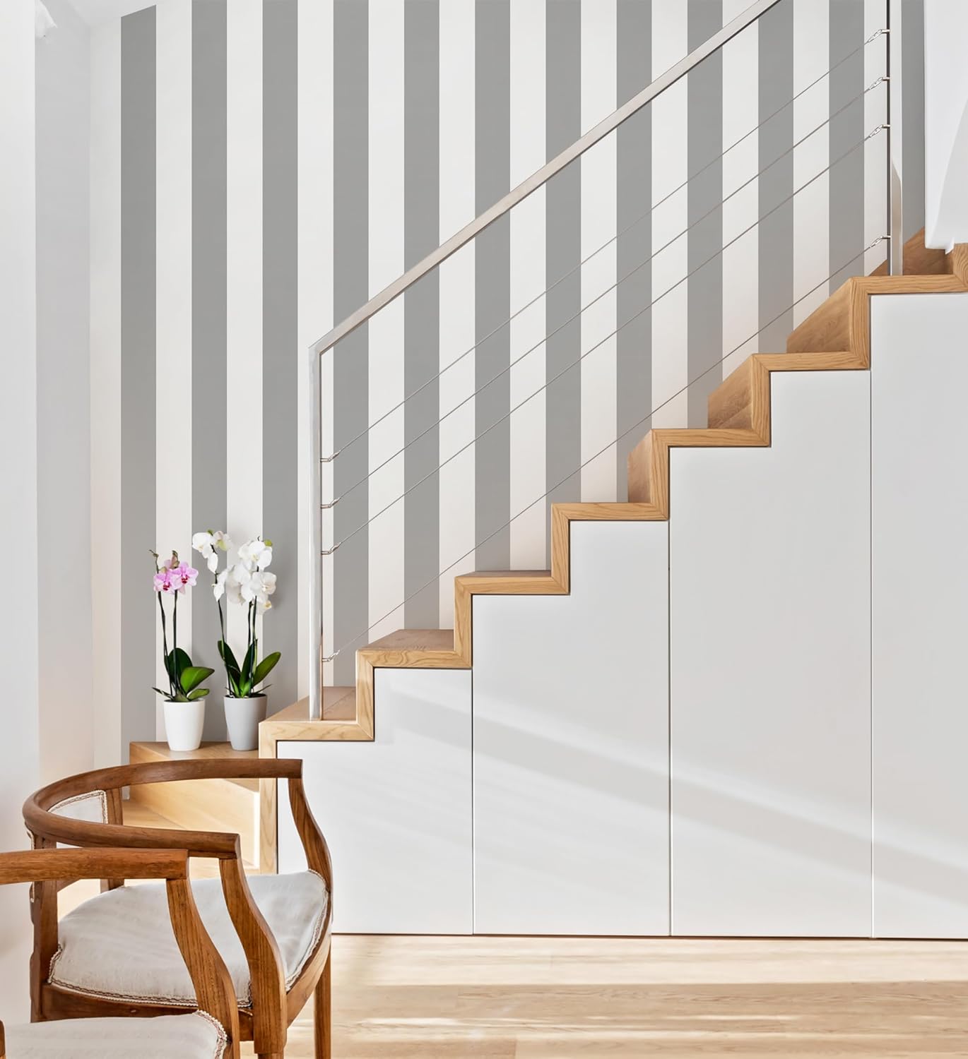 Erfoni Grey and White Wallpaper Stripe Peel and Stick Wallpaper Modern Gray Self Adhesive Contact Paper 17.7"x118" DIY Striped Removable Wall Paper for Bedroom Livingroom Countertop Decor - Image 2