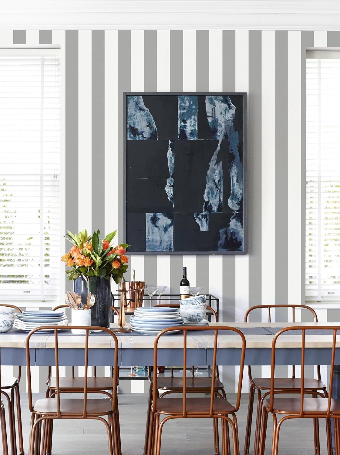 Erfoni Grey and White Wallpaper Stripe Peel and Stick Wallpaper Modern Gray Self Adhesive Contact Paper 17.7"x118" DIY Striped Removable Wall Paper for Bedroom Livingroom Countertop Decor - Image 7