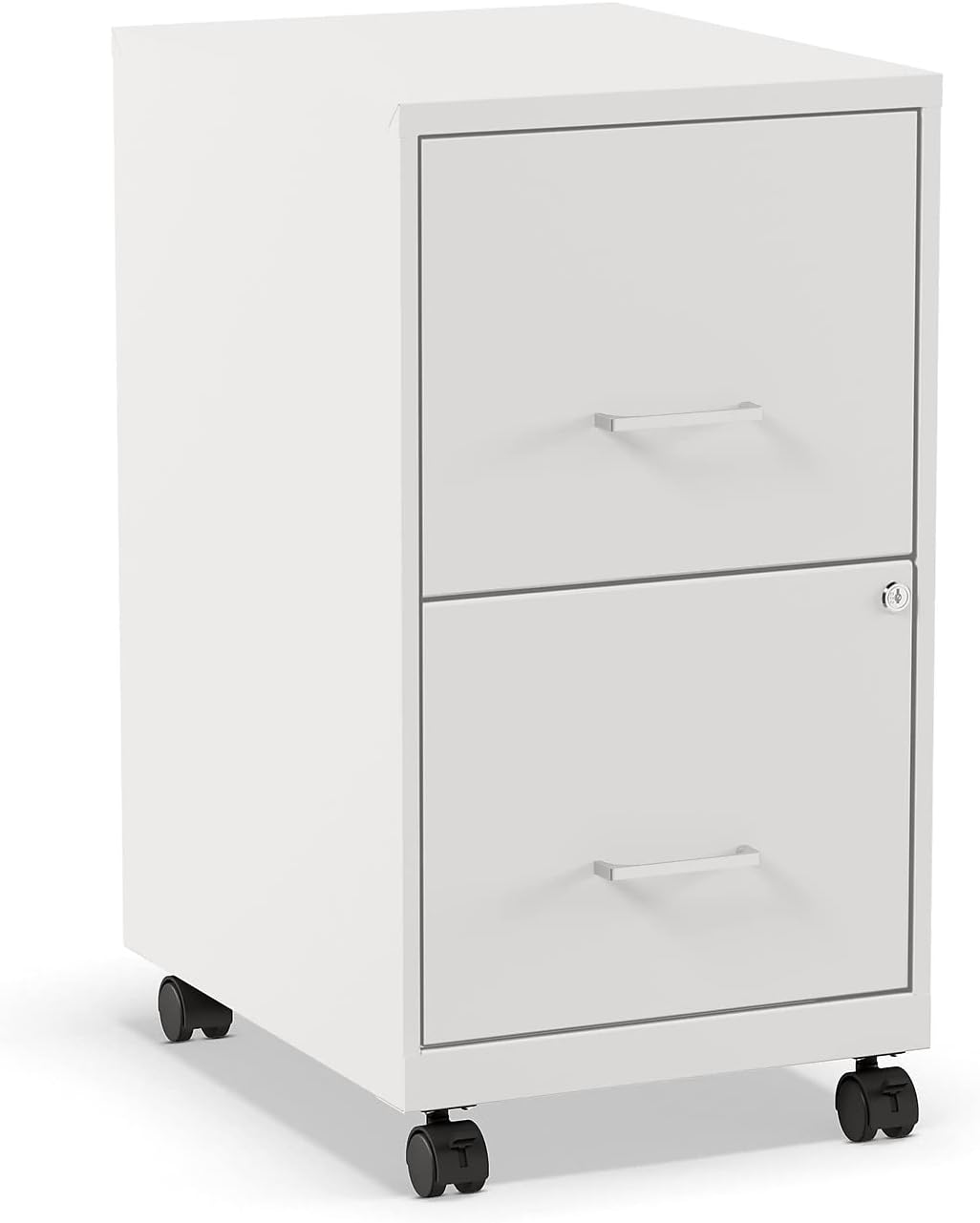 STAPLES 2-Drawer Vertical File Cabinet, Letter Size Documents, Lockable & Mobile, 18.9" D x 14.3" W x 26.3" H, White