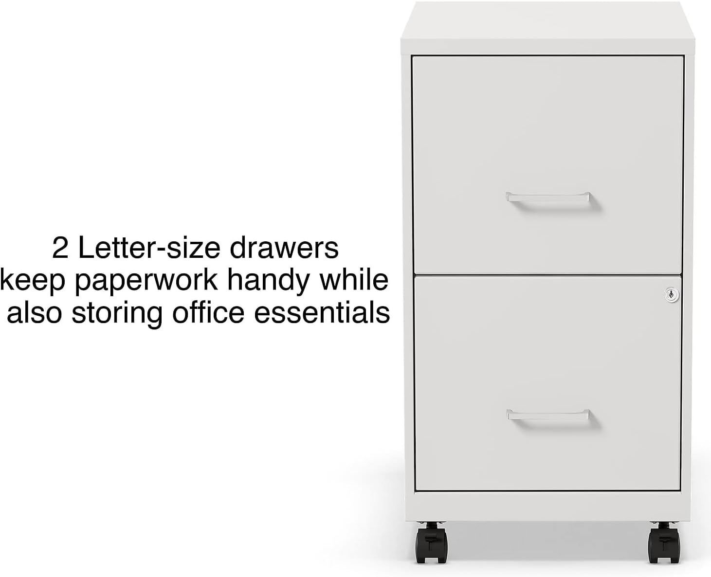 STAPLES 2-Drawer Vertical File Cabinet, Letter Size Documents, Lockable & Mobile, 18.9" D x 14.3" W x 26.3" H, White - Image 4