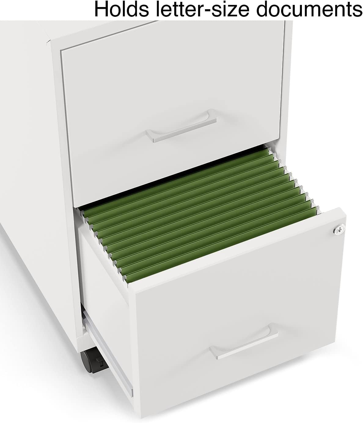 STAPLES 2-Drawer Vertical File Cabinet, Letter Size Documents, Lockable & Mobile, 18.9" D x 14.3" W x 26.3" H, White - Image 5