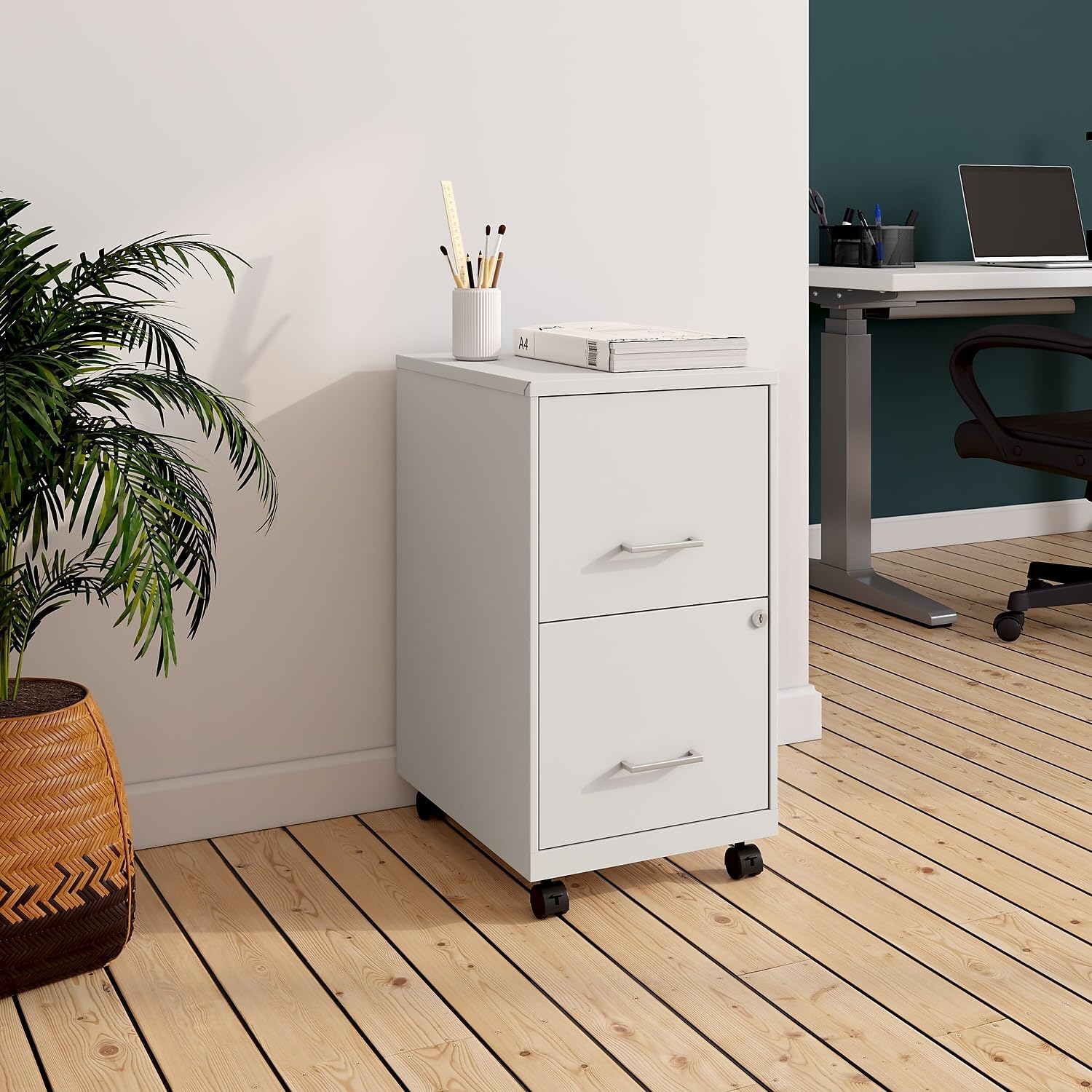 STAPLES 2-Drawer Vertical File Cabinet, Letter Size Documents, Lockable & Mobile, 18.9" D x 14.3" W x 26.3" H, White - Image 8