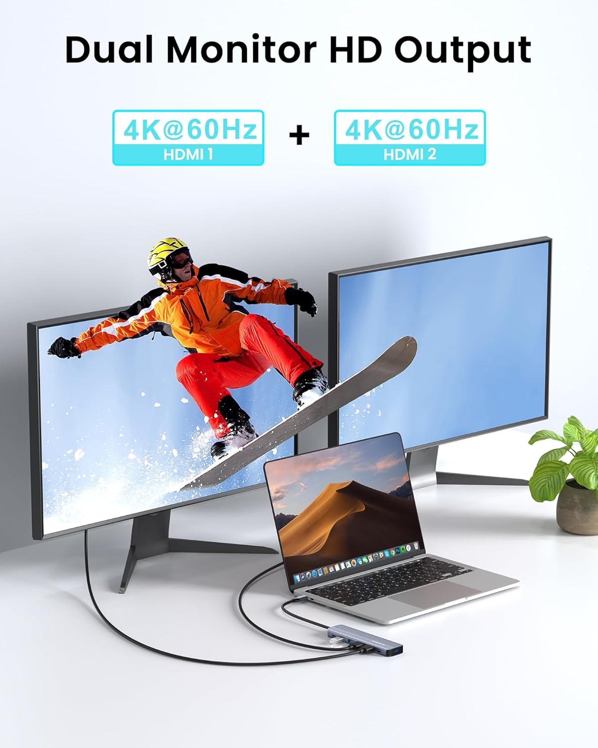 USB C Hub Docking Station Dual Monitor for Laptop, MacBook Air/Pro Dock Adapter Multiport Dongle with 2 HDMI Ports 4K 60Hz, 100W PD Charging, 3 USBA 3.0 & USBC - Image 3